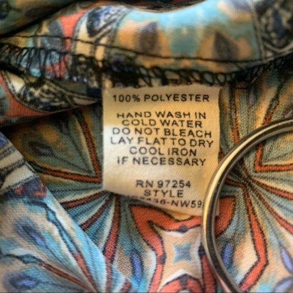 Boho hippie long sleeve mini dress. Lovely multi earth tone color print. - Picture 7 of 7